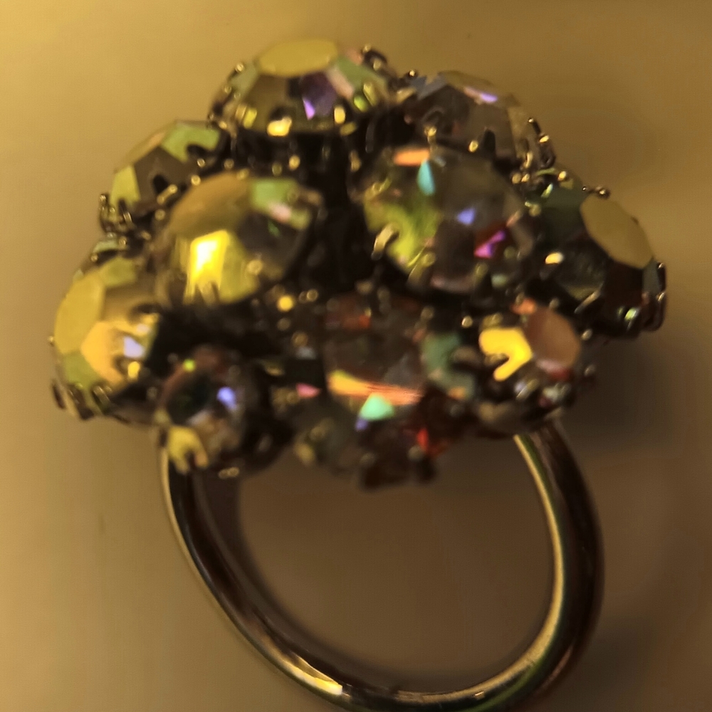 GORGEOUS VINTAGE AB RHINESTONE ADJUSTABLE RING EC - Picture 6 of 12
